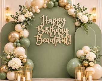 Happy Birthday Beautiful Sign: Birthday Party Decor | Women's Birthday Backdrop | Milestone Celebration Sign