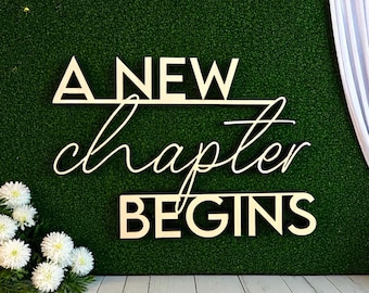 A New Chapter Begins Sign – Wooden Book Theme Backdrop for Bridal Shower or Baby Shower – Photo Booth Wall Decor Banner Centerpiece