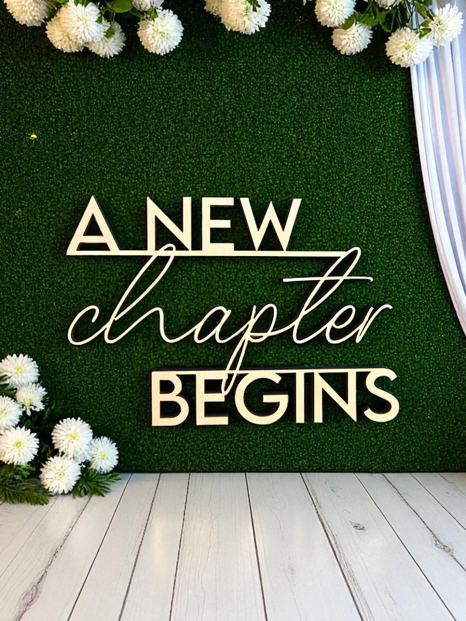 A New Chapter Begins Sign Wooden Book Theme Backdrop for Bridal