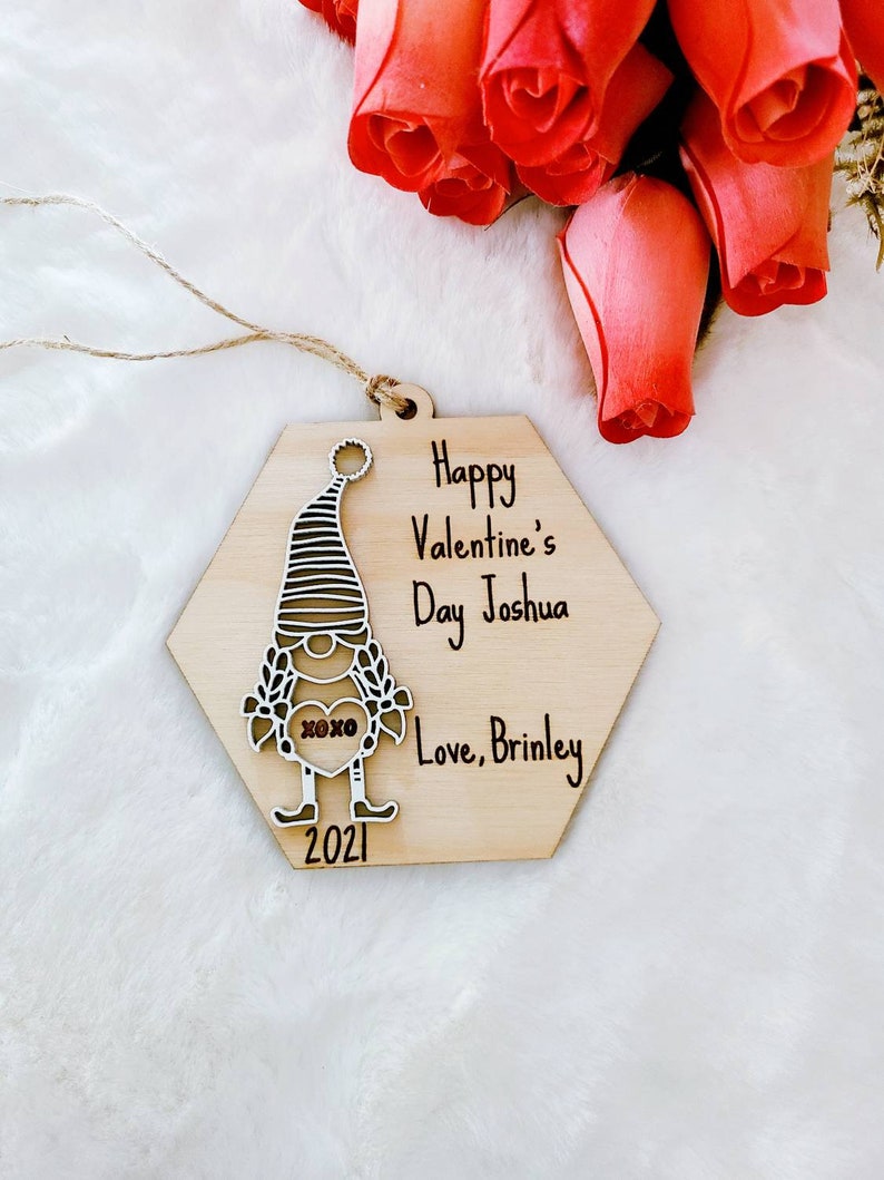 Valentine or Christmas Gnome Personalized Valentine's Gift Tag Gnome Bauble Custom Gift for Her Unique Gift for Him Elf Ornament image 4