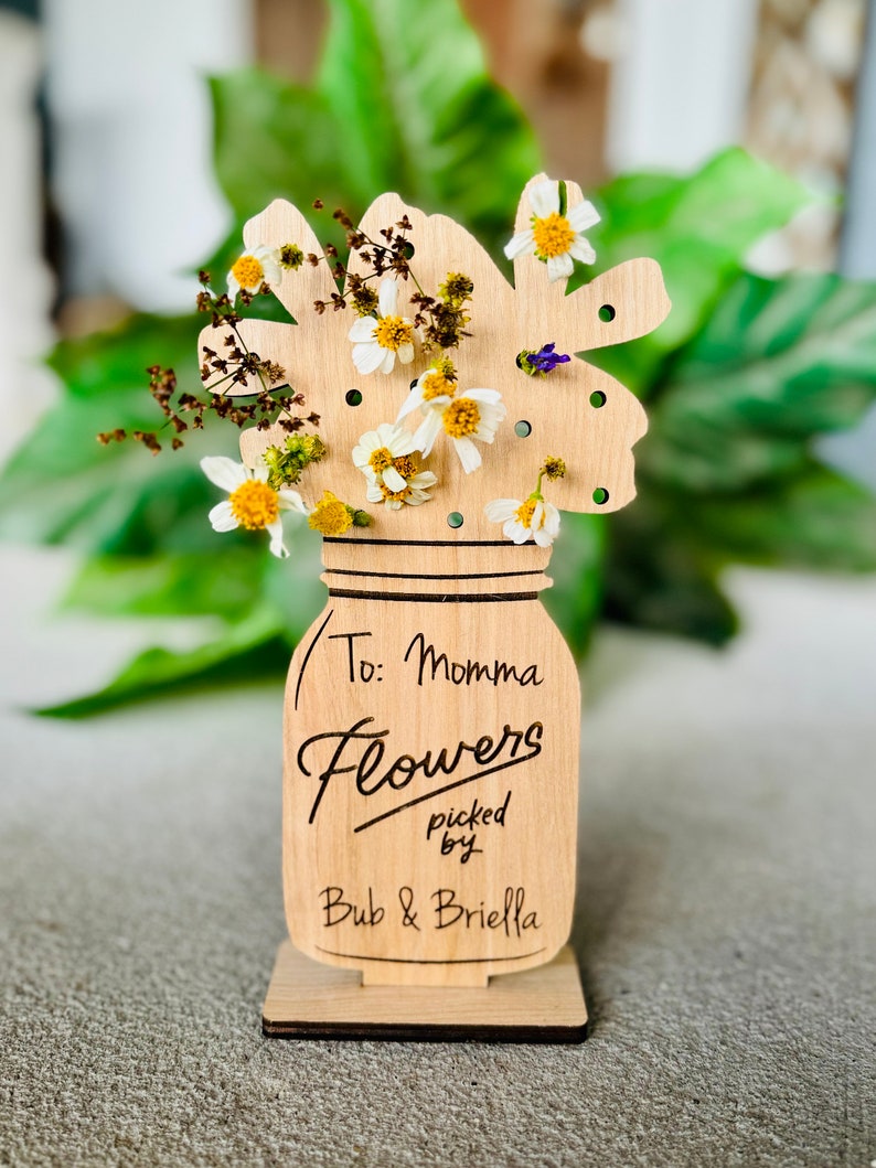 Custom Mothers Day Gift, Flowers Picked for Mom, Flower Stand, Wildflowers for Mommy, Flower Holder, Personalized Flower Vase, Grandma Gift image 6