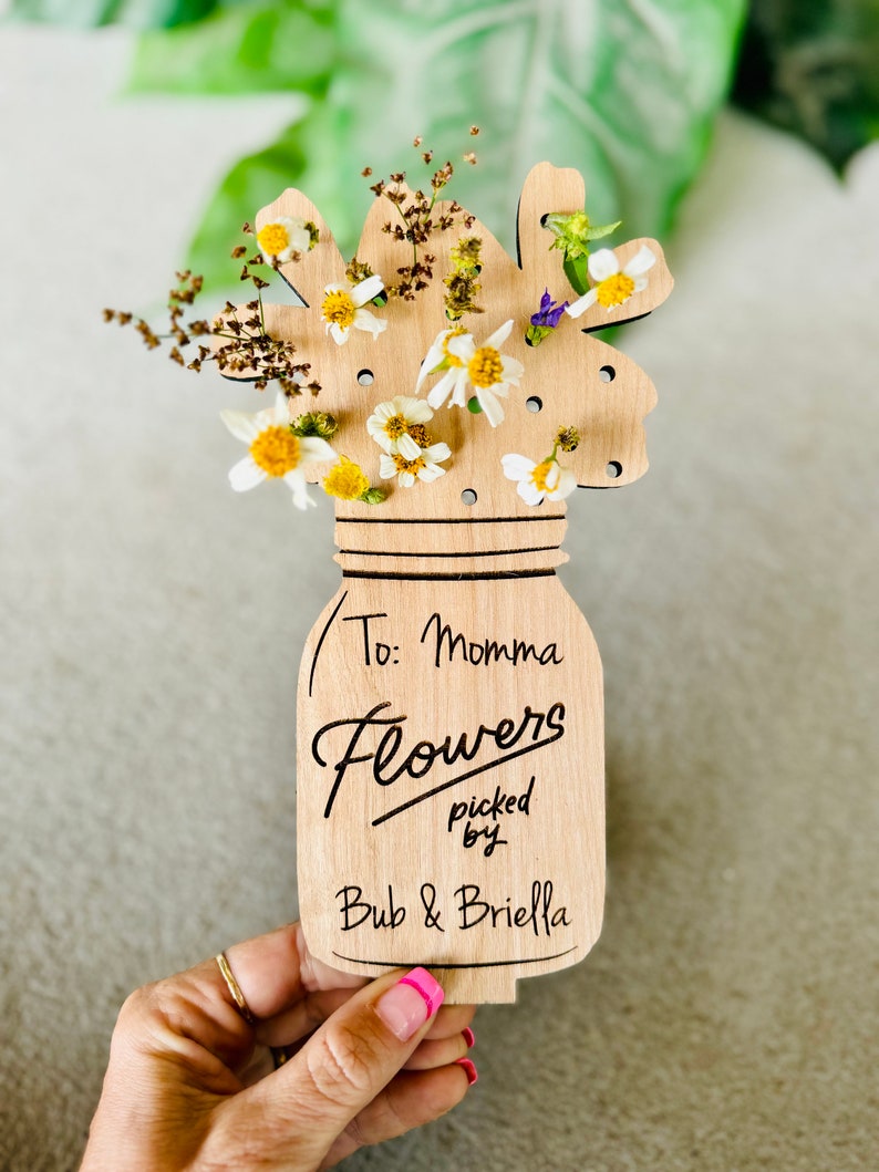 Custom Mothers Day Gift, Flowers Picked for Mom, Flower Stand, Wildflowers for Mommy, Flower Holder, Personalized Flower Vase, Grandma Gift image 4