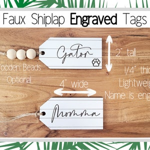 Personalized Shiplap Christmas Stocking Tags, Christmas Name Tags, Faux Ship Lap Name Tags, Personalized Laser Engraved Tags image 2