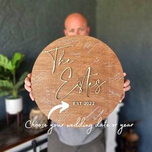 Personalized Wedding Guest Book Custom Decor Wood Wedding Sign Guest Book Alternative  Unique Guestbook Rustic Round Last Name Sign