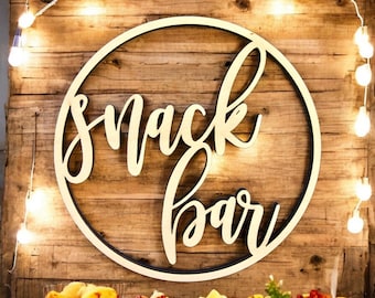Snack Bar Sign: Wooden Kitchen Snack Bar Decor | Cutout Wood Sign | Wedding Snack Table Display