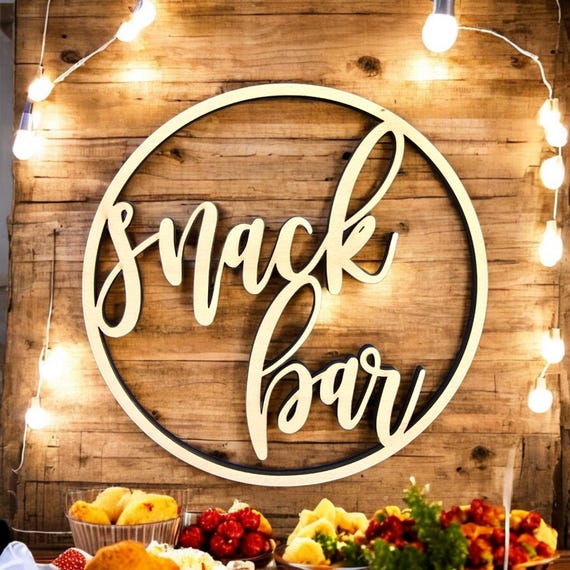 Snack Bar Sign: Wooden Kitchen Snack Bar Decor | Cutout Wood Sign | Wedding Snack Table Display