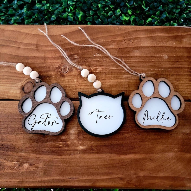 Personalized Pet Christmas Tag Ornament, Dog and Cat Christmas Stocking Name Tag, Laser Cut Wooden Gift Tags, Animal Present image 4