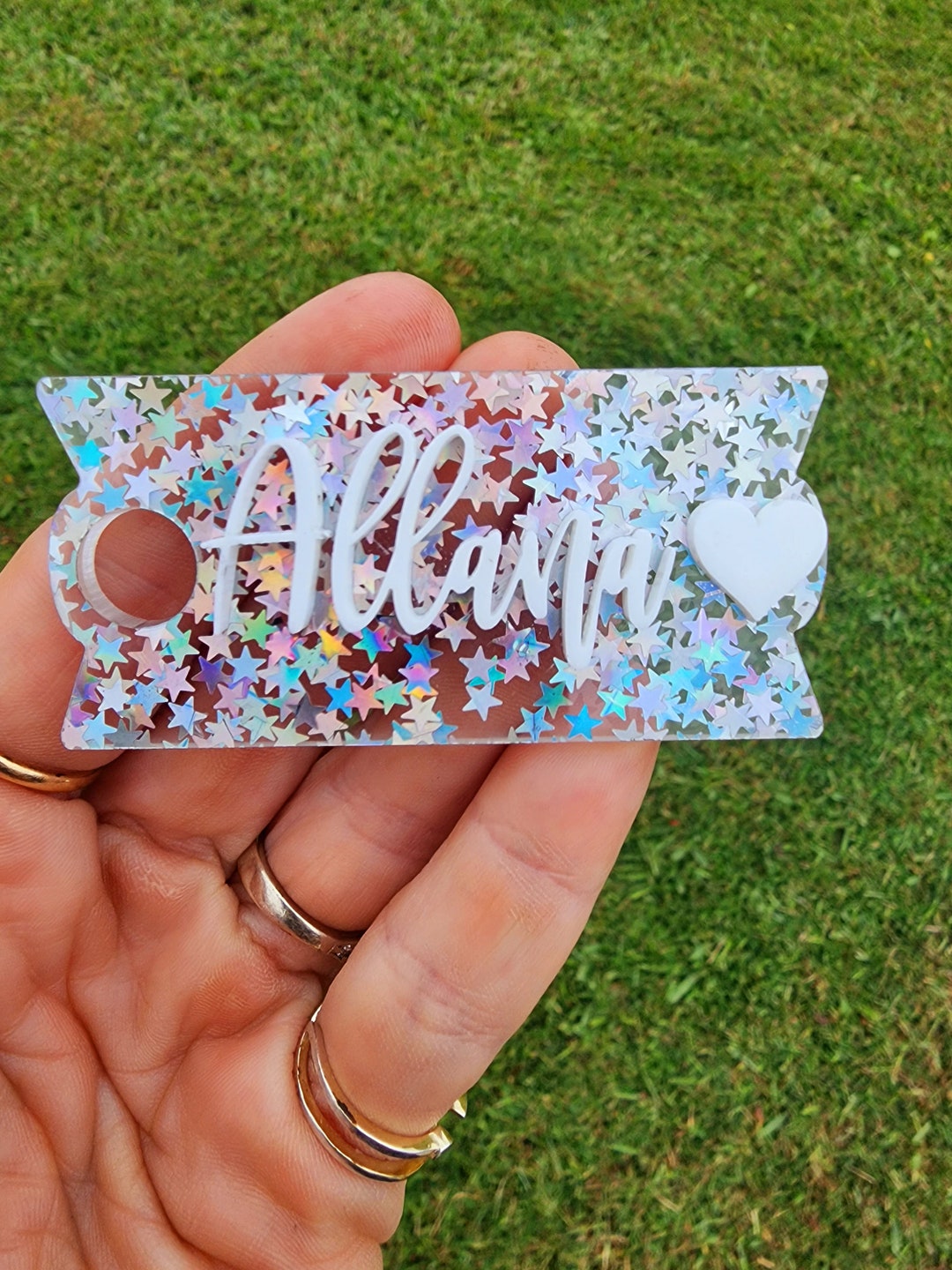 Personalized Stars Name Tag for Cup, Custom Glitter Name Plate Topper