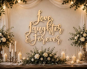 Placa "Amor e Risos para Sempre": Decoração de Casamento | Painel de Fundo para Recepção | Placa para Chá de Panela