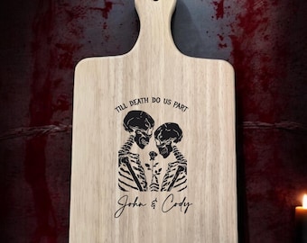 Personalized Skeleton Couple Cutting Board, Till Death Do Us Part Halloween Gift