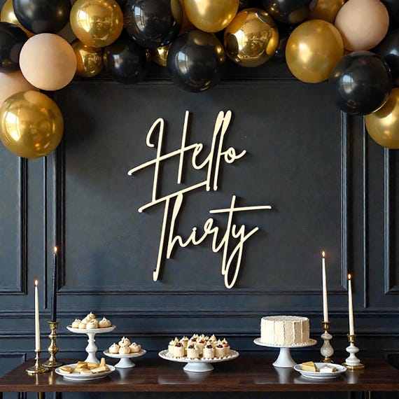 Hello Thirty Sign: 30th Birthday Decor | Milestone Party Backdrop | Modern Birthday Celebration