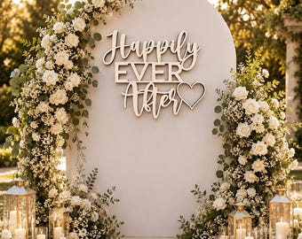 Placa "Felizes para Sempre": Decoração de Casamento | Painel de Fundo para Mesa dos Noivos | Placa para Festa de Recepção