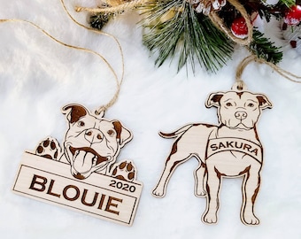 Personalized Pit Bull Ornament Custom Rescue Dog Pit Bull Christmas Ornament Gift for Pit Bull Owner Staffordshire Terrier Laser Cut
