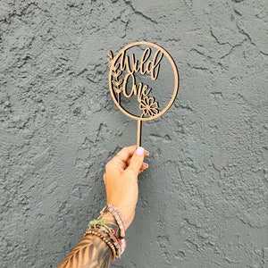 Wild One Flower Cake Topper - Wooden Wildflower Theme Decor For 1st Birthday & Baby Shower