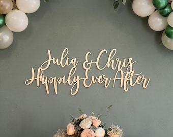 Gepersonaliseerd bordje Happily Ever After: aangepaste bruiloftsnaamdecoratie | Romantisch Receptiebord