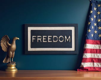 Letrero de LIBERTAD / Placa rectangular para escritorio / Decoración de pared y oficina / Letrero patriótico de madera / Regalo de EE. UU. / Corte láser / Decoración moderna