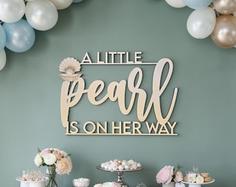 Bordje Een kleine parel is onderweg: babyshowerdecoratie | Onder de zee-thema