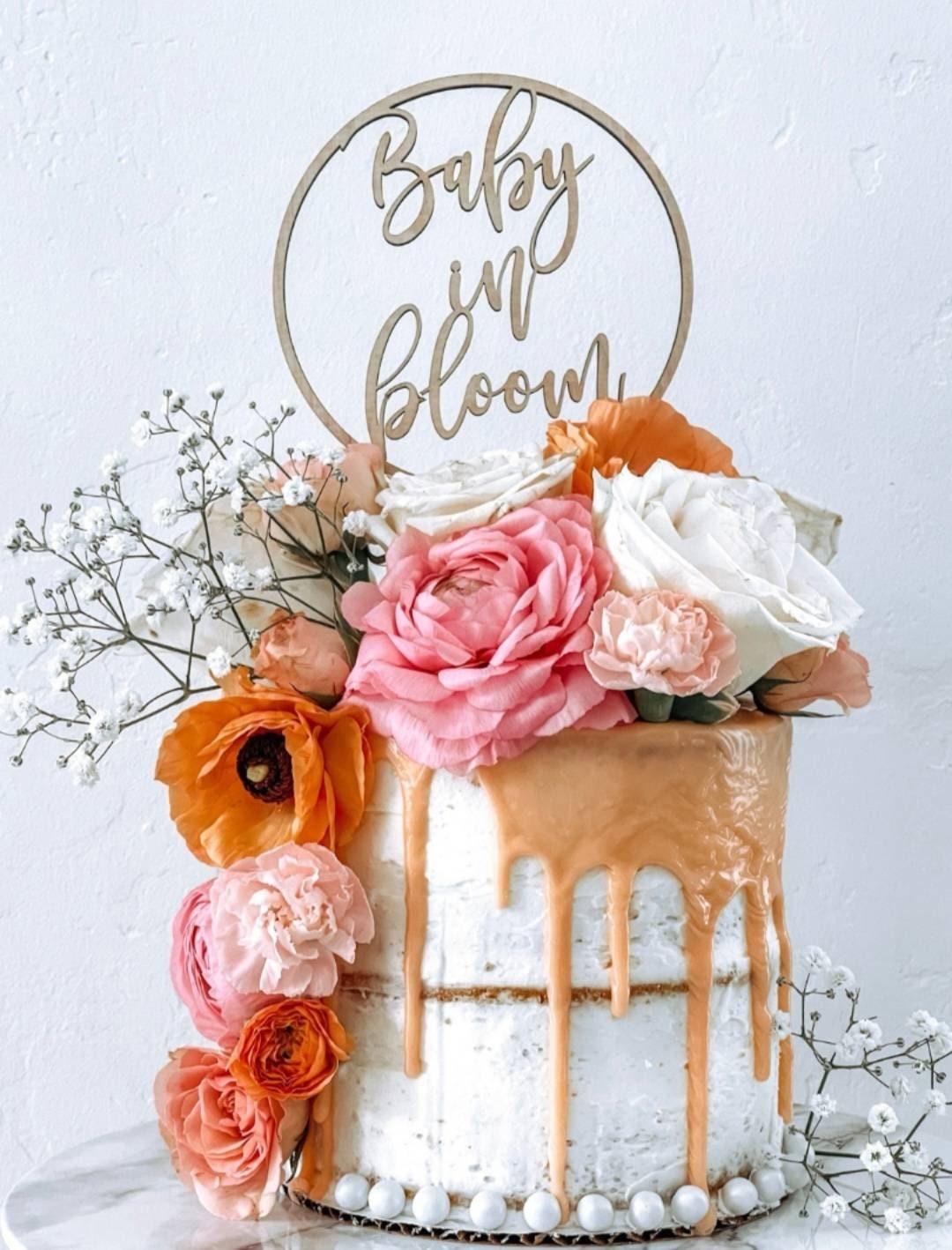 Baby in Bloom Cake Topper, Baby Shower Cake Sign, Pregnancy Reveal