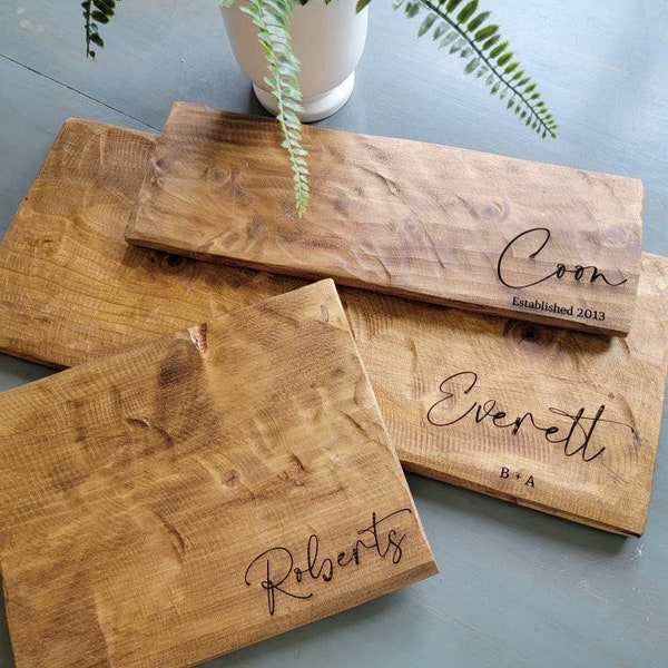 Personalized Rustic Serving Platter Charcuterie Board, Wedding Gift Wooden Tray, Cheese Board Plank, Engagement Gift, Custom Last Name Gift