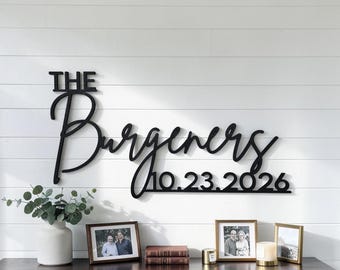 Personalized Last Name Sign with Established Date: Custom Family Name Wall Decor | Wedding Gift