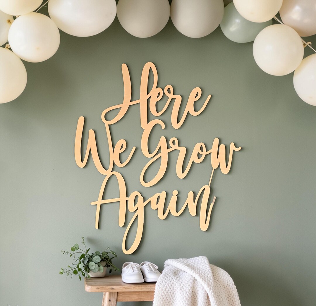 Here We Grow Again Sign: Pregnancy Announcement | Baby Shower Backdrop ...