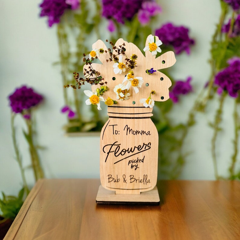 Custom Mothers Day Gift, Flowers Picked for Mom, Flower Stand, Wildflowers for Mommy, Flower Holder, Personalized Flower Vase, Grandma Gift image 5