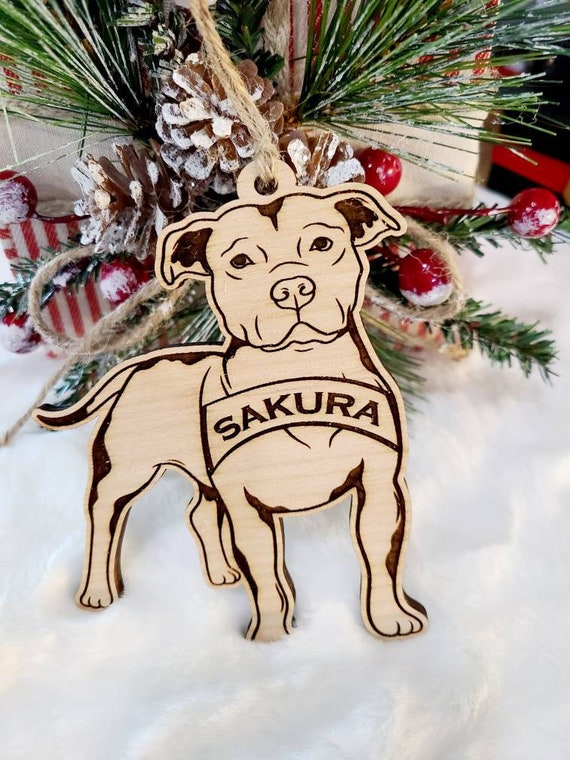 Custom Pitbull Ornament Personalized Dog Tag Stocking Tags Pitty Ornament Gift for Dog Lovers Christmas Tree Ornament Laser Cut