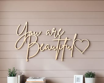 Bordje You Are Beautiful: inspirerend wanddecor | Citaatbord voor kamer met positieve bevestiging