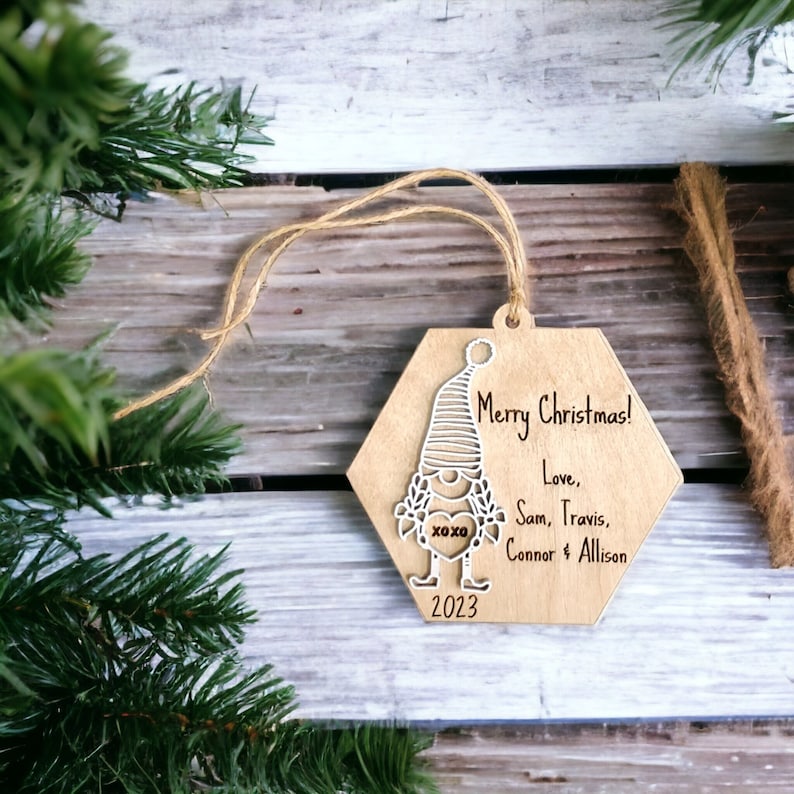 Valentine or Christmas Gnome Personalized Valentine's Gift Tag Gnome Bauble Custom Gift for Her Unique Gift for Him Elf Ornament image 1