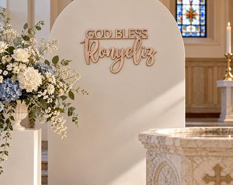 Personalized God Bless Name Sign: Baptism Party Decor | Christening and First Communion Backdrop