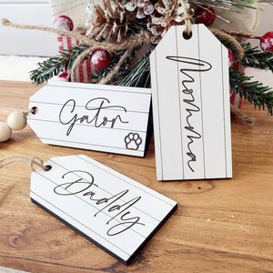 Personalized Shiplap Christmas Stocking Tags, Christmas Name Tags, Faux Ship Lap Name Tags, Personalized Laser Engraved Tags image 6