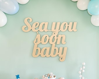 Babybord Sea You Soon: oceaanthema babyshower | Babyaankondiging strand