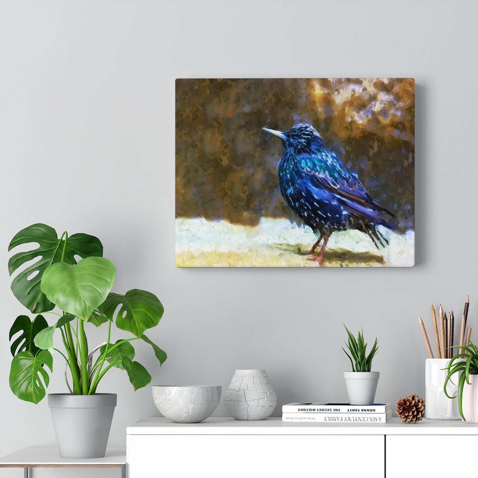 Bird painting blue bird wall art acrylic oil watercolor | Etsy