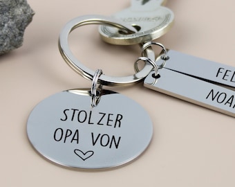 Porte-clés personnalisé avec gravure Étiquette nominative fier grand-père et petits-enfants