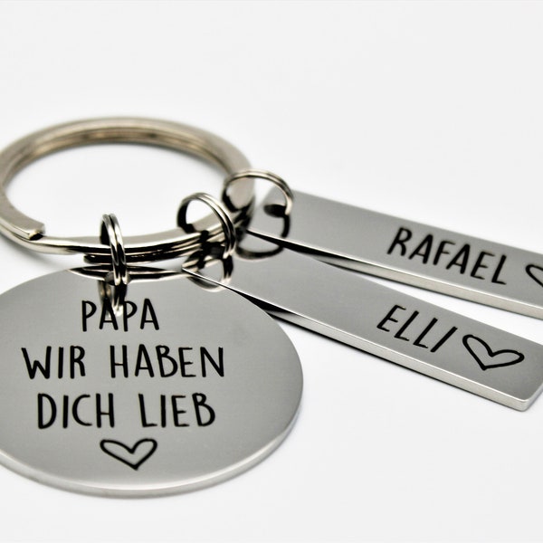 Personalisiertes Geschenk für Papa - Schlüsselanhänger - Papa wir haben dich lieb mit Namen