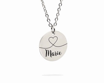 Naamketting ketting • Gepersonaliseerde ketting • Hartketting in zilver, goud en roségoud • Naamketting met gravering • Cadeau voor haar