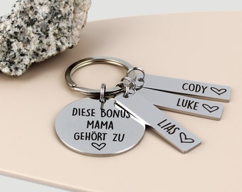 Engraved Keychain Personalized for Bonus Mom - Mother's Day Gift