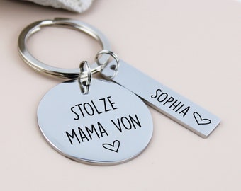 Stolze Mama von - Gravierter Edelstahl Schlüsselanhänger mit Namensgravur als Geschenk