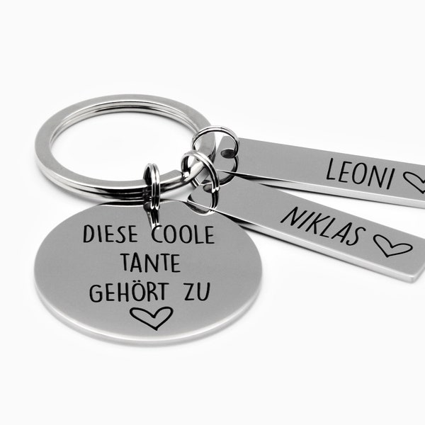 Geschenkidee Tante - Diese coole Tante gehört zu...- Personalisierter Schlüsselanhänger