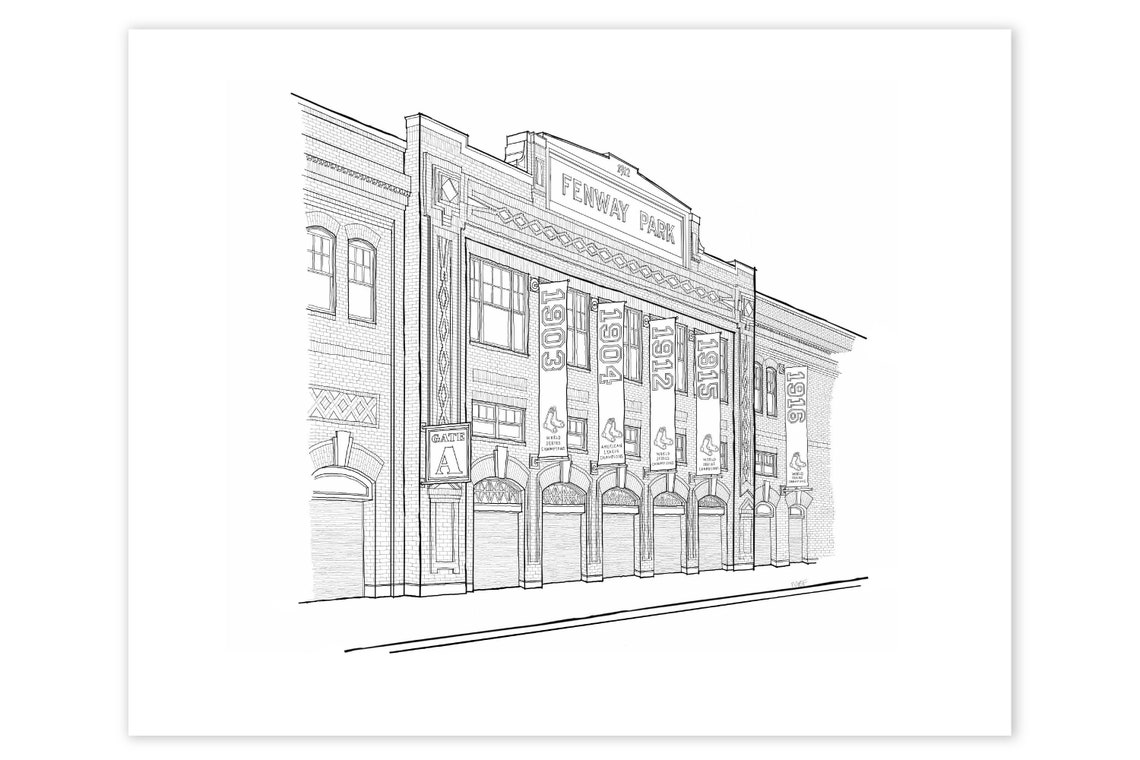Fenway Park Illustration, Fenway Park Drawing, Green Monster, Red Sox ...