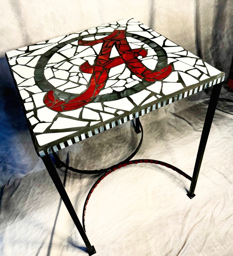 University of Alabama BAMA Roll Tide Crimson Tide Glass Mosaic Bistro Table for Man Cave, Side