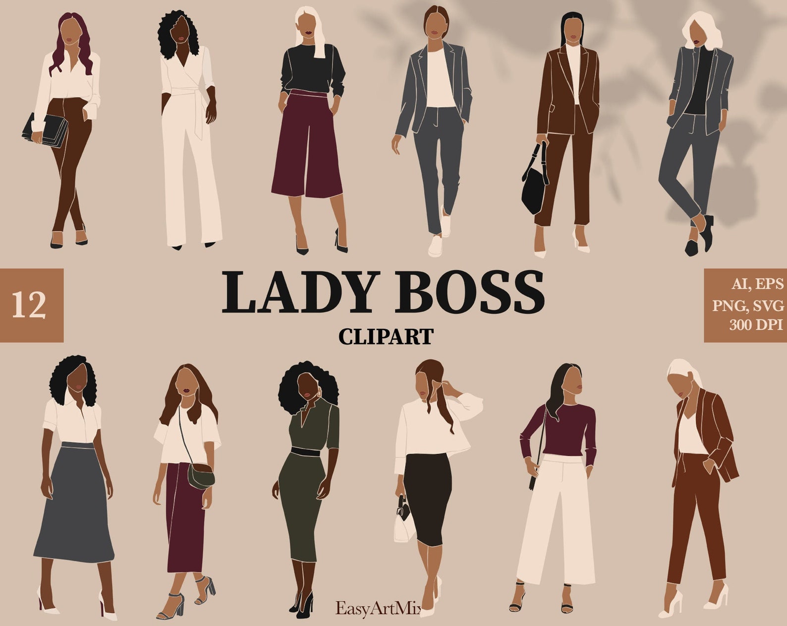 Lady Boss Digital Clipart Abstract Woman Clipart Lady Boss | Etsy