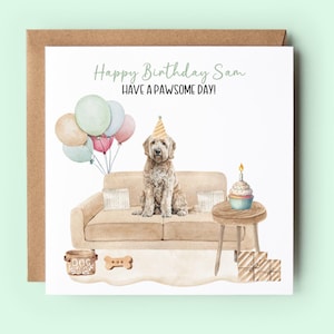 Carte d'anniversaire personnalisée de chien Labradoodle, carte de joyeux anniversaire, carte de chien Labradoodle, carte faite main