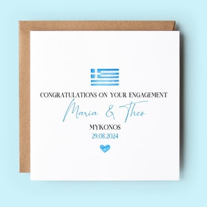 Carte de fiançailles personnalisée en Grèce, carte de félicitations pour les nouveaux fiancés, personnalisée avec noms et date
