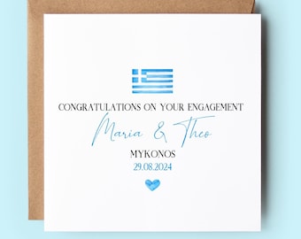 Personalized Greece Engagement Card, Congratulations Card