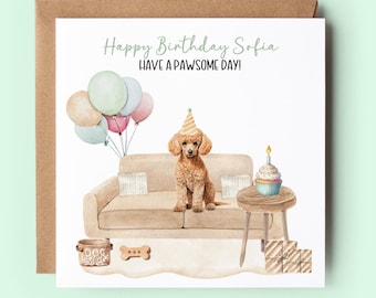 Personalized Poodle Birthday Card, Handmade Dog Card