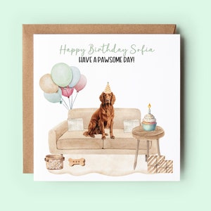 Personalisierte Irish Red Setter Hund Geburtstagskarte, Alles Gute zum Geburtstag Karte, Irish Setter Hund Karte, handgemachte Karte
