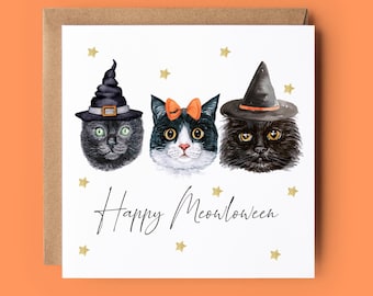 Cat Halloween Card, Black Cat Card, Halloween Card, Happy Meowloween