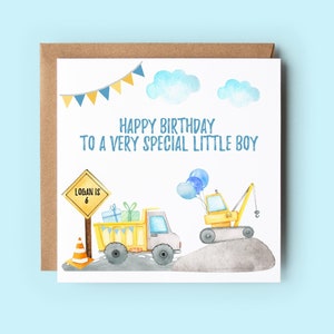 Tarjeta de cumpleaños personalizada para niños, tarjeta de construcción, tarjeta de edad personalizada, tarjeta de excavadora/camión, primer, segundo, tercer, cuarto, quinto cumpleaños