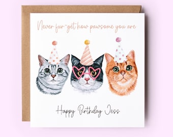 Carte d'anniversaire chat, carte d'anniversaire personnalisée, jolies cartes d'anniversaire, cartes d'anniversaire drôles